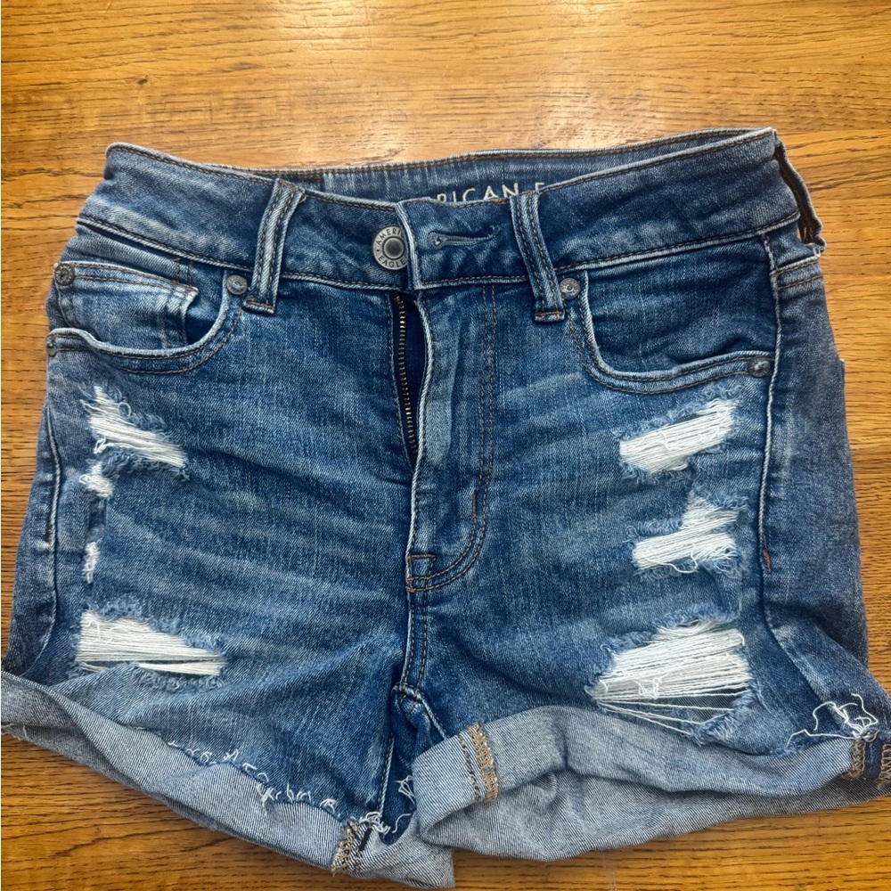 American Eagle Outfitters Blue Jean Shorts Distressed Cuffed
